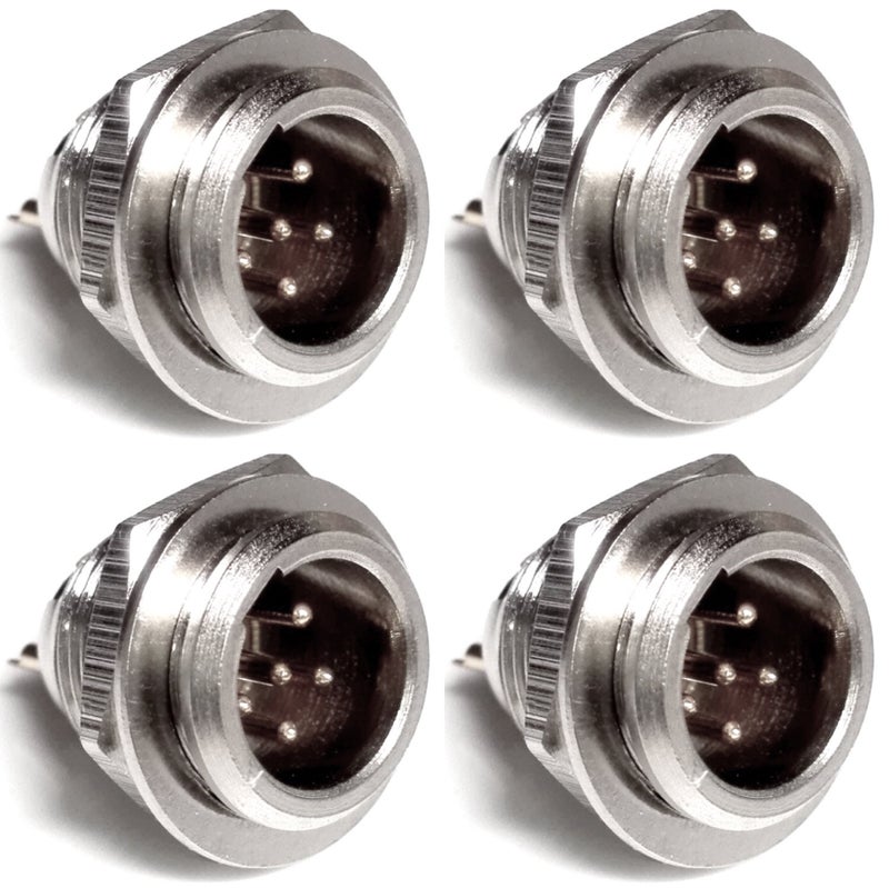 CESS 5-Pin Mini XLR Socket, Mini XLR Connector, Screw and Nut Panel Mount, Solder Type, Nickel-Plated Base and Housing, Gold-Plated Pins, 4 Pack - Image 1